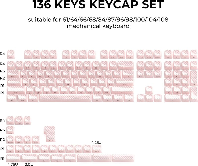HITIME XVX Keycaps, Cute Pink Crystal Jelly Keycaps 75 65 60 100 Percent, Custom Side Printed Key caps for ANSI/ISO Layout 61/68/84/87/98/104 Gaming Mechanical Keyboard, OEM Profile 136 Keys - Image 5